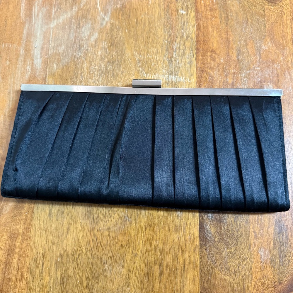 Black Pleated Satin Evening Clutch